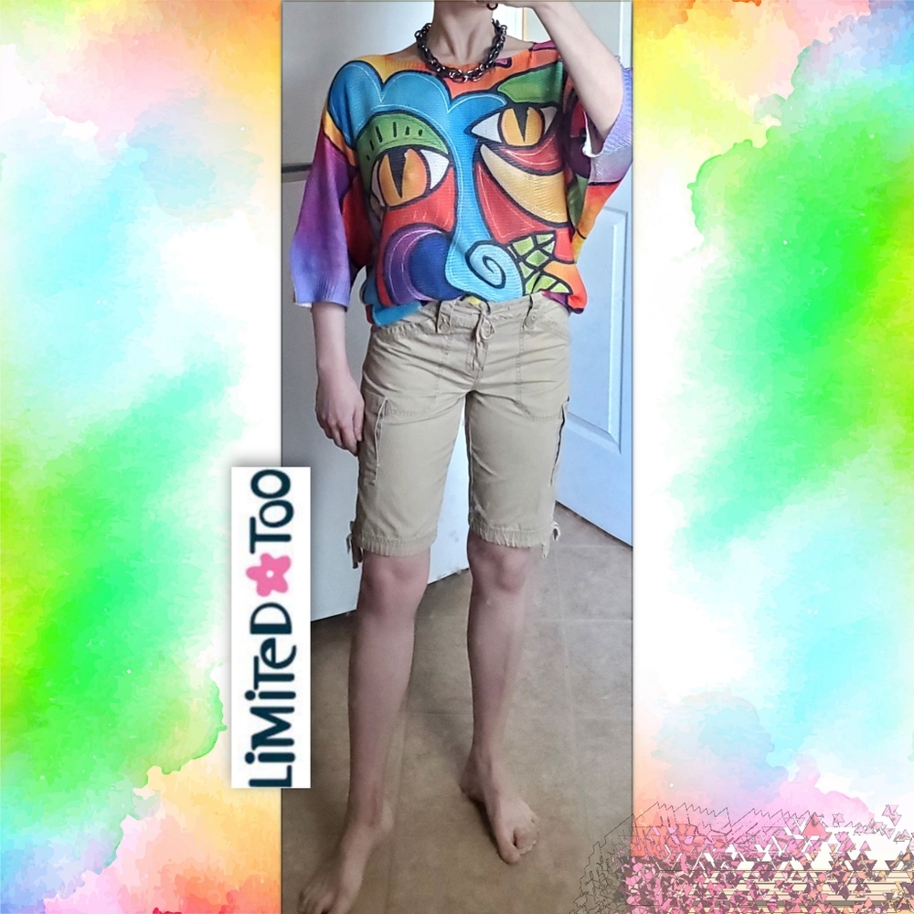 Limited Too Beige Khaki Cargo Beachy Summer Bermuda Shorts